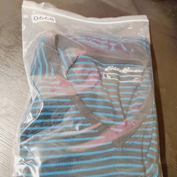 Eddie Bauer stripes V Neck Blue  sweater size L - Picture 7 of 7